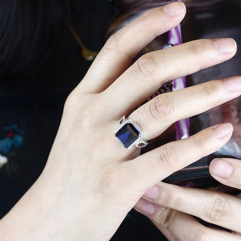 Gem Stone King 5-8 Cttw Halo Ring for Women | 925 Sterling Silver | Emerald Cut 12X10MM | Gemstone Birthstone | Fine Jewelry for Her Mom Wife | Available in Size 5, 6, 7, 8, 9 - Image 5